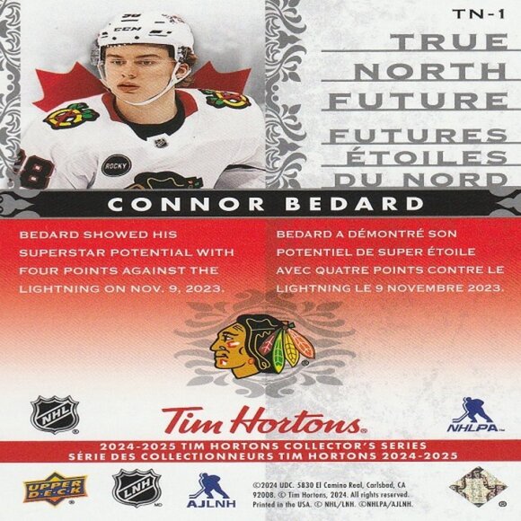 Connor Bedard - 2024/2025 Tim Hortons True North Future Card - Picture 2 of 2